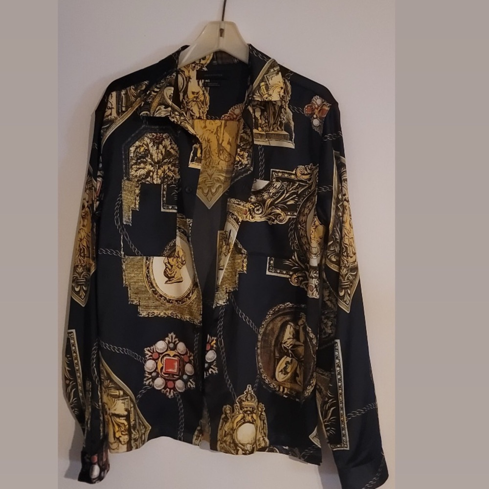 Vintage Style Black and Gold Patterned Shirt